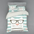 thumbnail image 1 of Ambesonne Animal Bedding Set 4 Pcs, Hipster Cartoon Cat Art, Queen, White Blue and Pink, 1 of 2