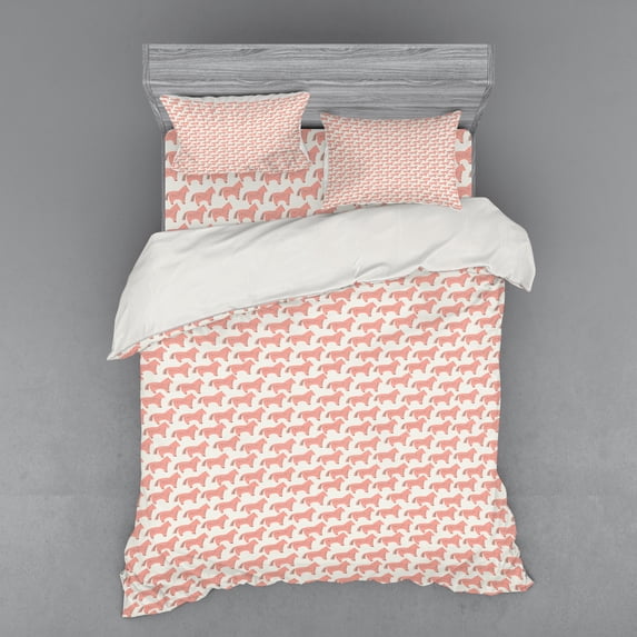 Ambesonne Animal Bedding Set 4 Pcs, Horse Pattern, Queen, Coral and Cream