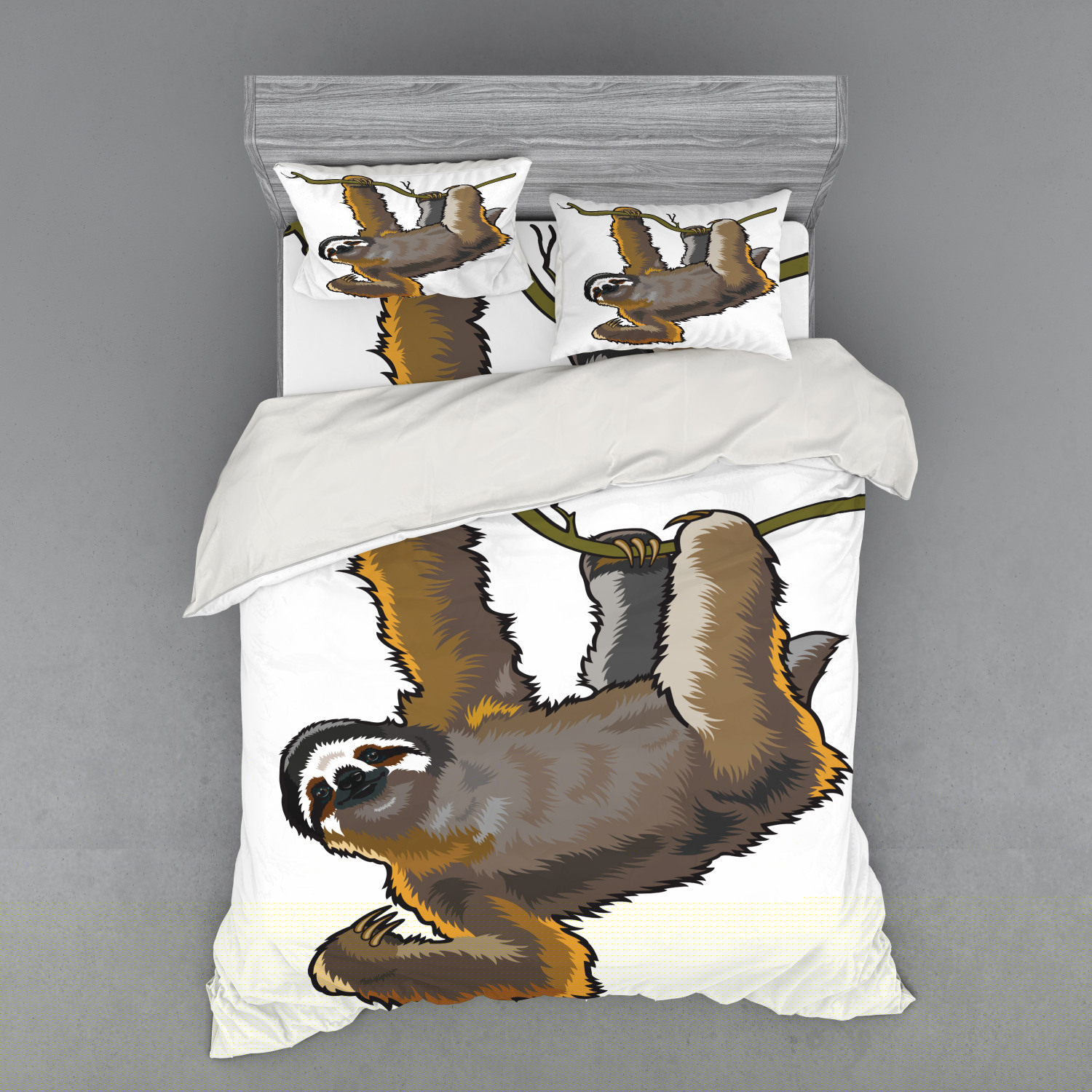 Ambesonne Animal Bedding Set 4 Pcs, Lazy Sloth Bear Cartoon, Queen, Grey