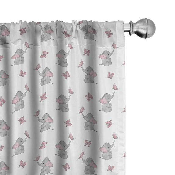 Ambesonne Animal Cartoon Window Curtains, Butterfly, Each 28" W x 84" L, Pale Pink White Grey