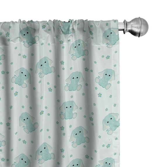 Ambesonne Animal Cartoon Window Curtains, Flowers and Elephant, Each 28" W x 84" L, Pale Blue Almond Green