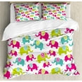 thumbnail image 1 of Ambesonne Animal Cartoon Duvet Cover Set, Joyous, 2-Calking, Green Blue Pink, 1 of 7