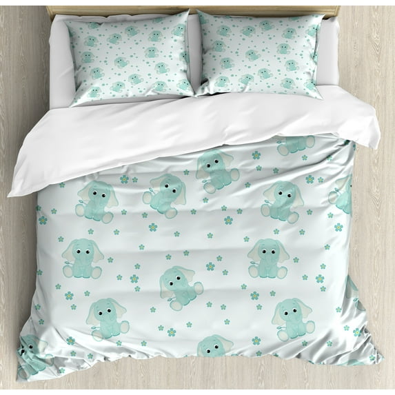 Ambesonne Animal Cartoon Duvet Cover Sets, Spring, 2-King, Pale Blue Pale Blue