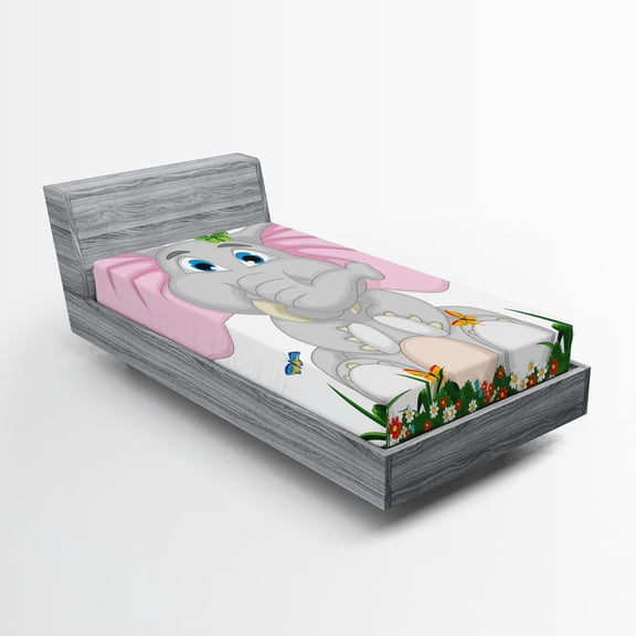 Ambesonne Animal Cartoon Fitted Sheet, Garden Daisies, Twin Size, Multicolor