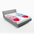 thumbnail image 1 of Ambesonne Animal Cartoon Fitted Sheet, Hearts Twins, Queen Size, Pale Pink White and Blue, 1 of 2