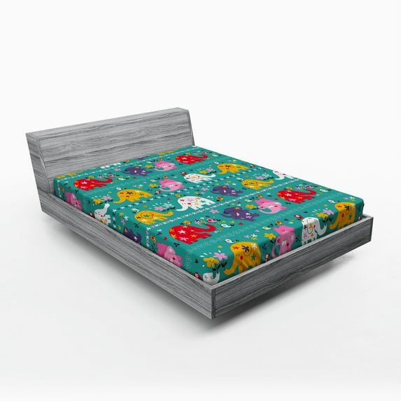 Ambesonne Animal Cartoon Fitted Sheet, Joyful Nature, Full Size, Multicolor