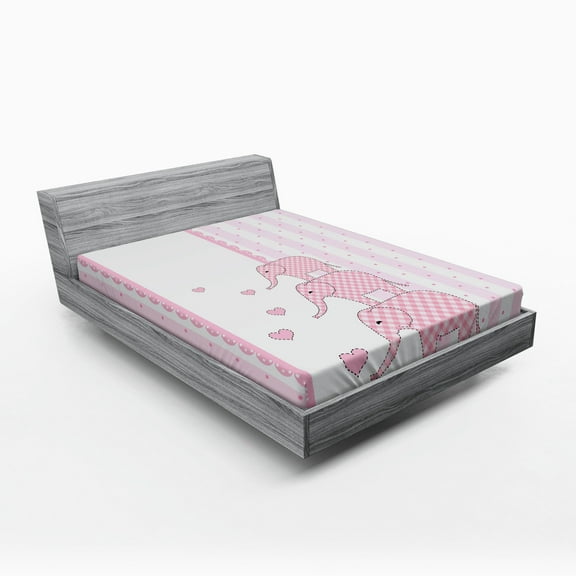 Ambesonne Animal Cartoon Fitted Sheet, Pink Animals, Queen Size, Pale Pink White