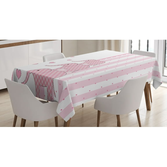 Ambesonne Animal Cartoon Tablecloth Rectangular Table Cover, Pink Animals, 60"x90", Pale Pink White