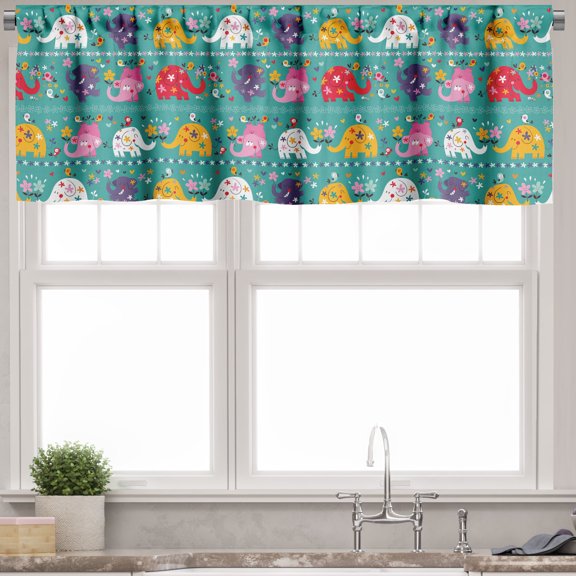 Ambesonne Animal Cartoon Valance Pack of 2, Joyful Nature, 54"X18", Multicolor