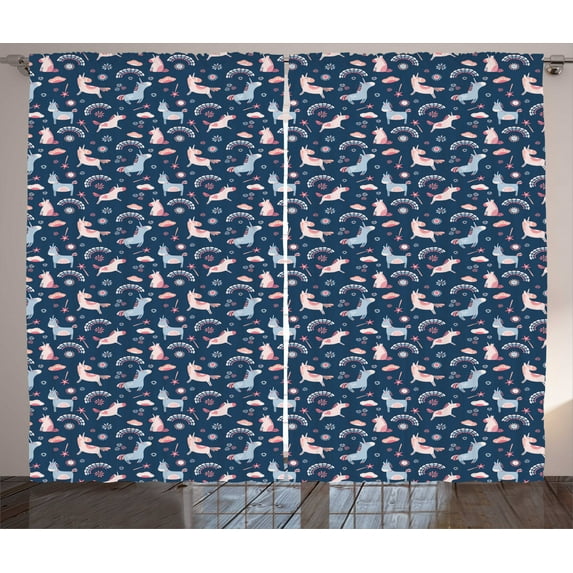 Ambesonne Animal Curtains 2 Panel Set, Unicorns and Rainbows, 108" x 63", Night Blue Multicolor