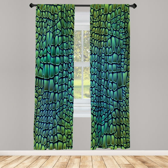 Ambesonne Animal Curtains, Alligator Skin, Pair of 28"x95", Green Blue