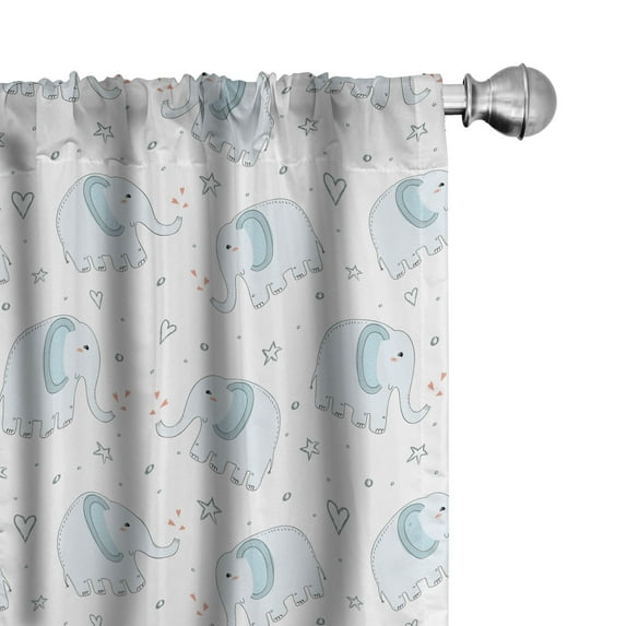 Ambesonne Animal Curtains, Animals Hearts Stars, Pair of 28"x95", Pale Blue Cinnamon White