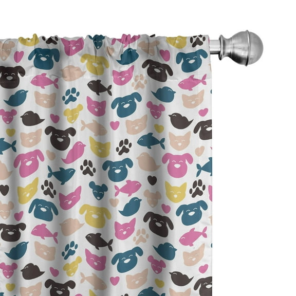 Ambesonne Animal Curtains, Colorful Cheerful Pets, Pair of 28"x63", Multicolor