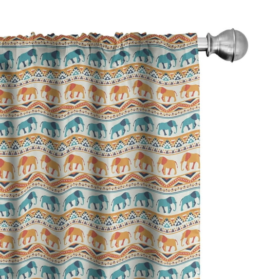 Ambesonne Animal Curtains, Exotic Geometric Art, Pair of 28"x84", Turquoise Orange Cream