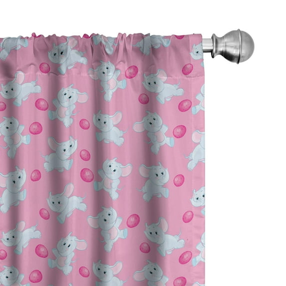Ambesonne Animal Curtains, Girly Happy Animals, Pair of 28"x84", Pale Blue Pink