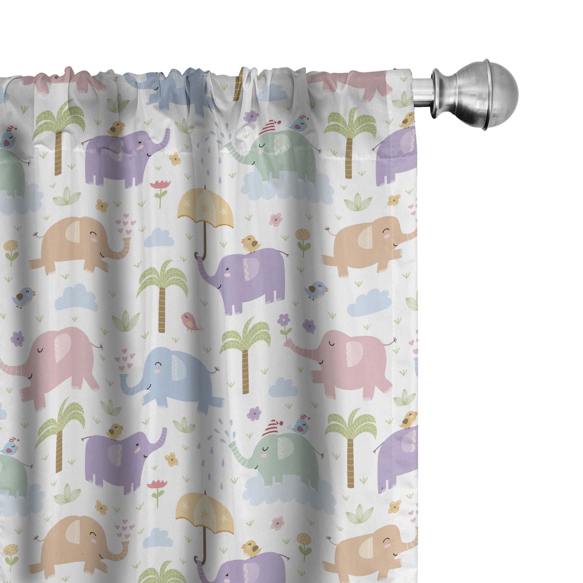 Multicolor Elephant Print Polyester Rod Pocket Curtain Panels, 28" x 63"