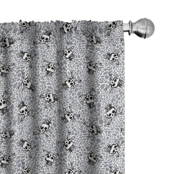 Ambesonne Animal Curtains, Skull Crossbones Wild, Pair of 28"x63", Black White Purplegrey