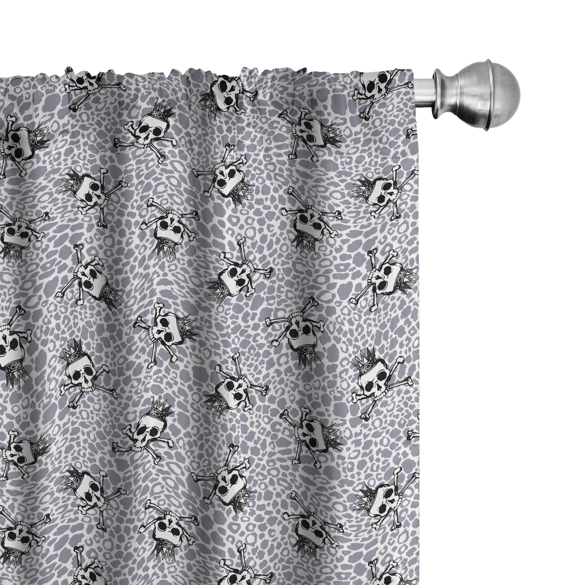 Black and White Skull Pattern Light Filtering Curtain Panels