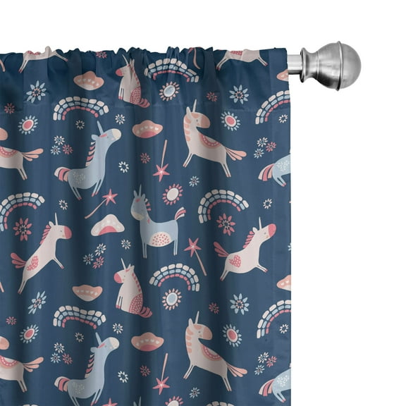 Ambesonne Animal Curtains, Unicorns and Rainbows, Pair of 28"x95", Night Blue Multicolor