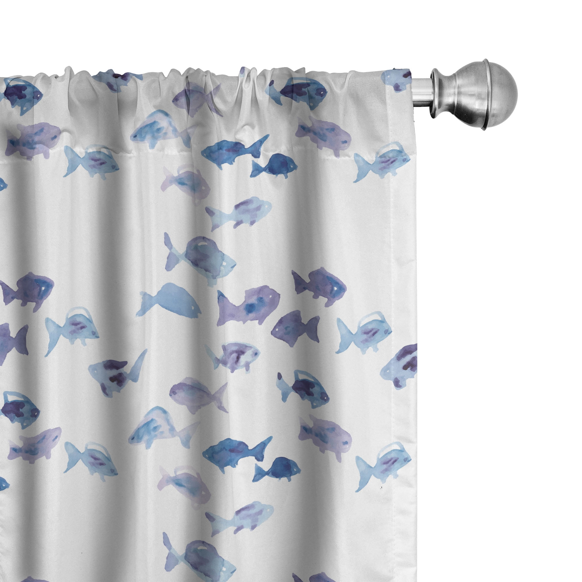 White and Blue Fish Pattern Polyester Room-Darkening Curtain Panels