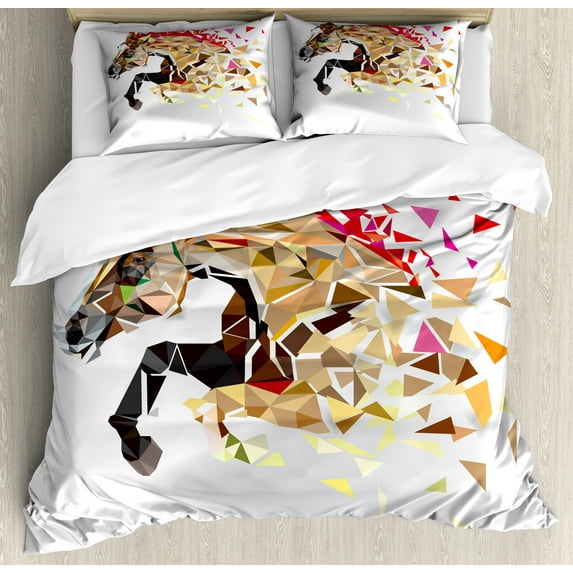 Ambesonne Animal Duvet Cover Set, Abstract Art Wild Horse, Queen, Tan Red Brown