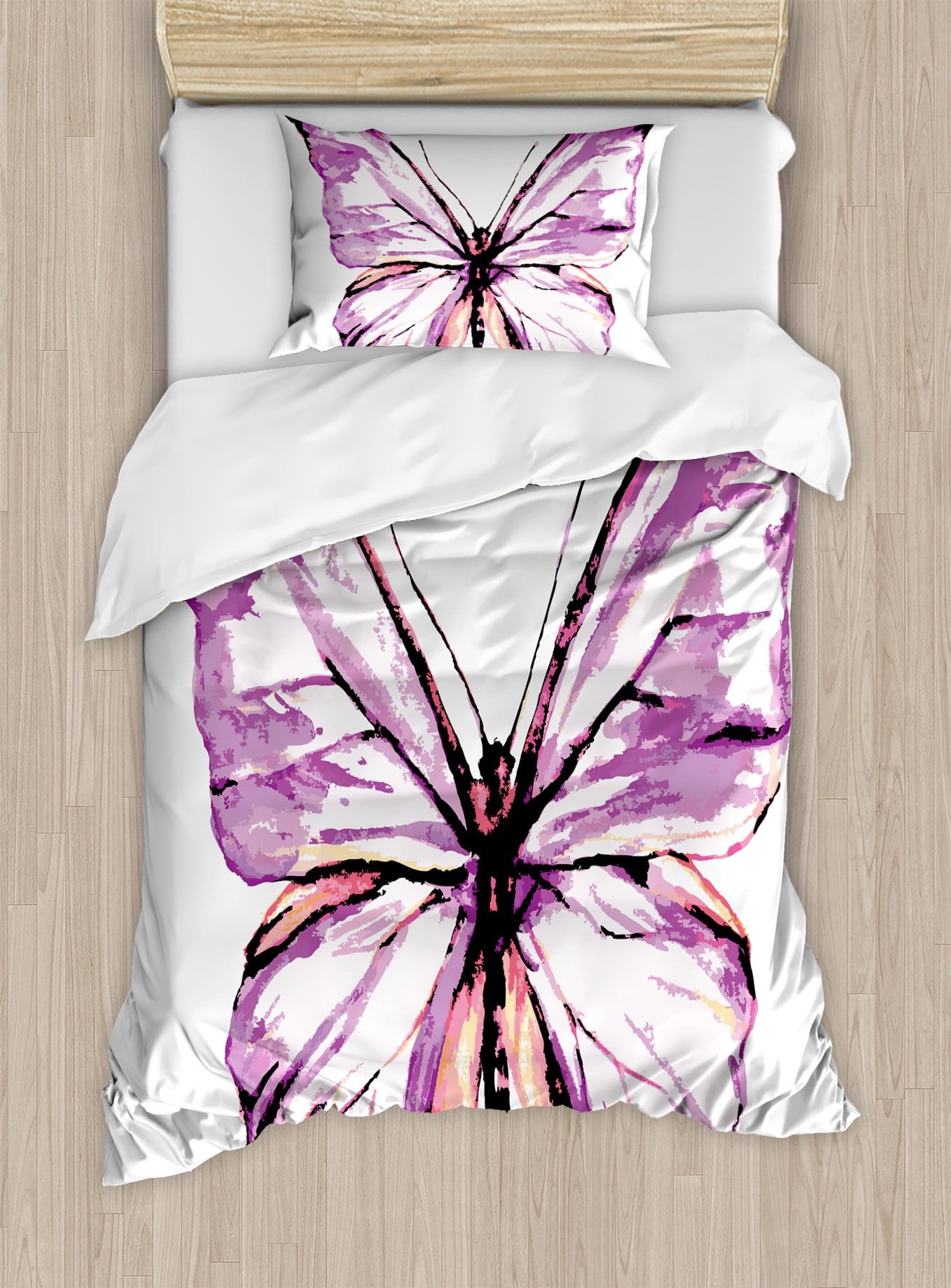 Twin Violet Salmon Butterfly Duvet Cover Set