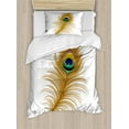thumbnail image 1 of Ambesonne Animal Duvet Cover Set, Exotic Peacock Wild Bird, Twin, Mustard Green Navy, 1 of 3