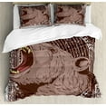 thumbnail image 1 of Ambesonne Animal Duvet Cover Set, Growling Grizzly Bear, 2-Calking, Brown and White, 1 of 7