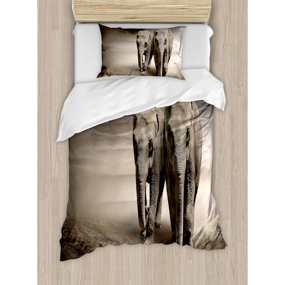 Ambesonne Animal Duvet Cover Set, Pair of Animals Dust, Twin, Tan Taupe