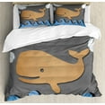 thumbnail image 1 of Ambesonne Animal Duvet Cover Set, Wooden Paper Base Whale, 2-Calking, Grey Blue and Brown, 1 of 6
