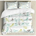 thumbnail image 1 of Ambesonne Animal Duvet Cover Sets, Birds Sitting on Wires, 2-King, Pale Green Brown, 1 of 7
