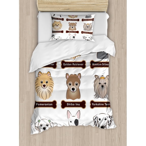 Ambesonne Animal Duvet Cover Sets, Boston Terrier Dogs, 2-Twin, Grey Cream White