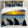 thumbnail image 1 of Ambesonne Animal Duvet Cover Sets, Bottle Nosed Dolphins, 2-Queen, Blue Grey Orange, 1 of 7