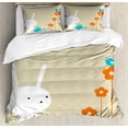 thumbnail image 1 of Ambesonne Animal Duvet Cover Sets, Bunny with Flowers, 2-King, White Tan and Blue, 1 of 7