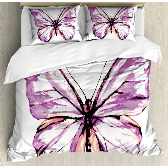 Ambesonne Animal Duvet Cover Sets, Butterfly Wings, 2-Queen, Violet Salmon Black