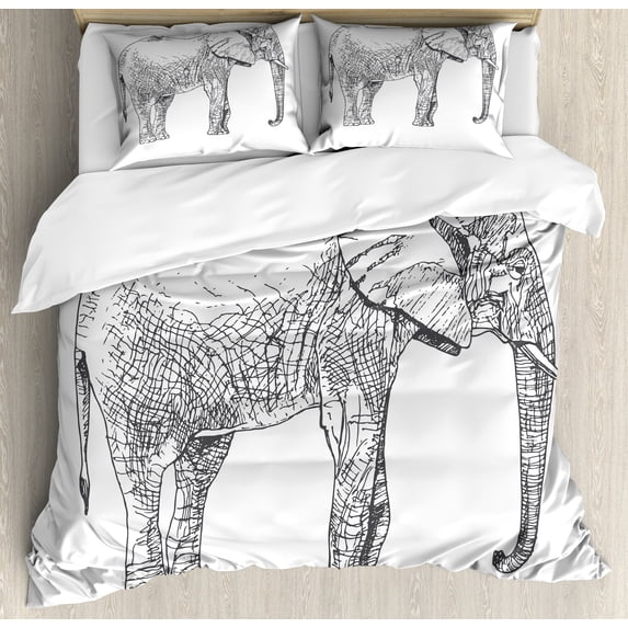 Ambesonne Animal Duvet Cover Sets, Creative Mammal, 2-Queen, Dark Blue Grey and White