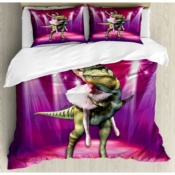 Ambesonne Animal Duvet Cover Sets, Dancing Ballerina, 2-Queen, Hot Pink Purple