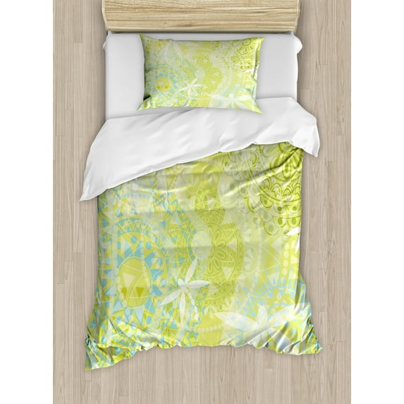 Ambesonne Animal Duvet Cover Sets, Dragonfly over Mandala, 2-Twin, Green White