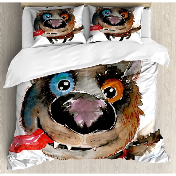 Ambesonne Animal Duvet Cover Sets, Funny Dog Puppy, 2-King, Orange Cocoa Blue