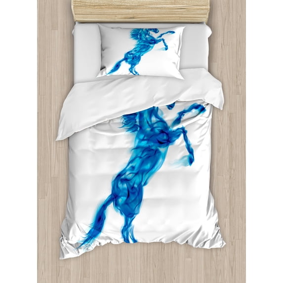 Ambesonne Animal Duvet Cover Sets, Gallop Animal Theme Motif, 2-Twin, Dark Blue and White