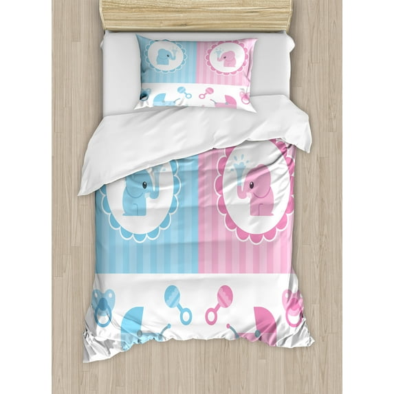 Ambesonne Animal Duvet Cover Sets, Girl Boy, 2-Twin, Pale Pink Blue