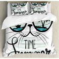 thumbnail image 1 of Ambesonne Animal Duvet Cover Sets, Hipster Cat with Palms, 2-King, Almond Green Black Teal, 1 of 7