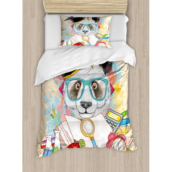 Ambesonne Animal Duvet Cover Sets, Hipster Panda in, 2-Twin, Multicolor