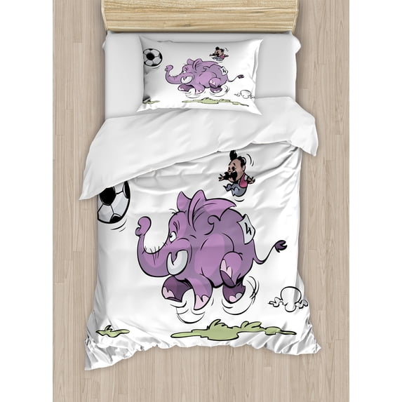 Ambesonne Animal Duvet Cover Sets, Playing Soccer, 2-Twin, Purple White