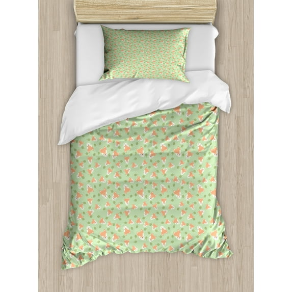 Ambesonne Animal Duvet Cover Sets, Scandinavian Like Forest Fox, 2-Twin, Pale Green Burnt Sienna