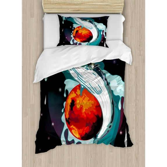 Ambesonne Animal Duvet Cover Sets, Whale and Fisher Sailor, 2-Twin, Blue Dark Blue and White