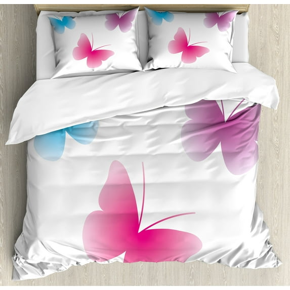 Ambesonne Animal Duvet Cover Sets, Wings Life Theme, 2-King, Dried Rose Pink and Blue