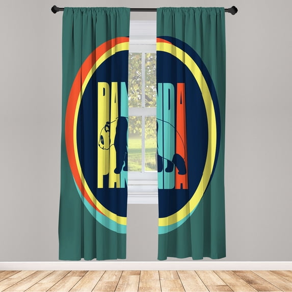 Ambesonne Animal Emoji Curtains, Circles Panda Cartoon, Pair of 28"x63", Jade Green Mustard