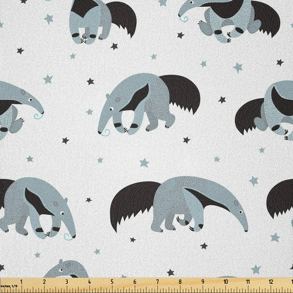 Ambesonne Animal Fabric by the Yard Microfiber, Star Wild and Funny Animals, 3 Yards, Blue Grey and Charcoal Grey