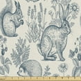 thumbnail image 1 of Ambesonne Animal Fabric by the Yard Upholstery, Bunnies Hedgehog Flowers, 1 Yard, Eggshell and Dark Teal, 1 of 5